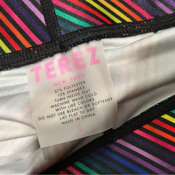 Terez Athletic Leggings Pants Activewear Rainbow Diagonal Stripe Size L - Picture 5 of 7